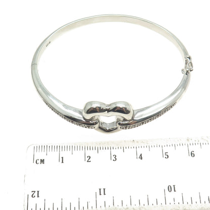 925 Sterling Silver Real Round-Cut Diamond Heart Bangle Bracelet 7.25"
