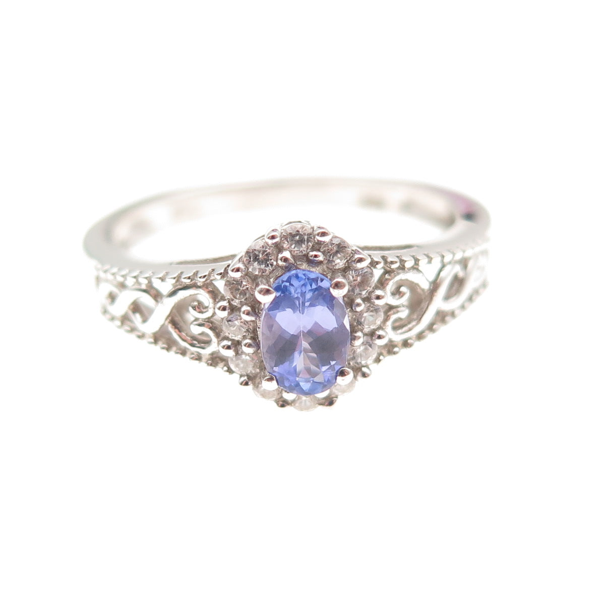 Chuck Clemency 925 Sterling Silver Real Tanzanite & White Topaz Ring Size 8.25