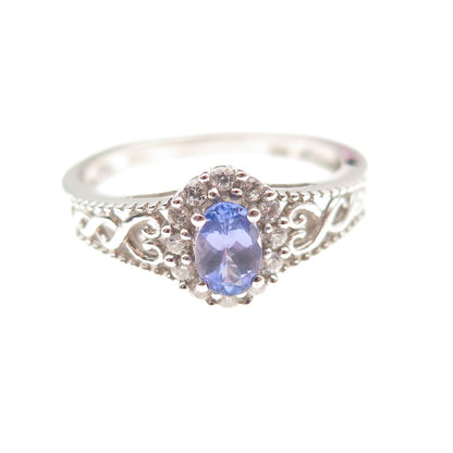 Chuck Clemency 925 Sterling Silver Real Tanzanite & White Topaz Ring Size 8.25