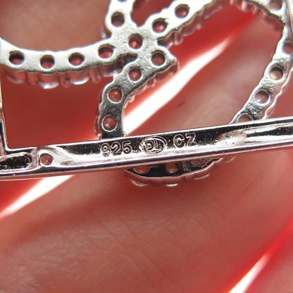 925 Sterling Silver Round-Cut Pink & White C Z Heart Cable Chain Necklace 18"