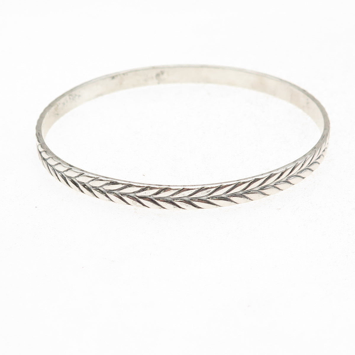 Beau 925 Sterling Silver Antique Art Deco Laurel Oxidized Bangle Bracelet 8"