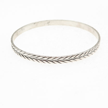 Beau 925 Sterling Silver Antique Art Deco Laurel Oxidized Bangle Bracelet 8"