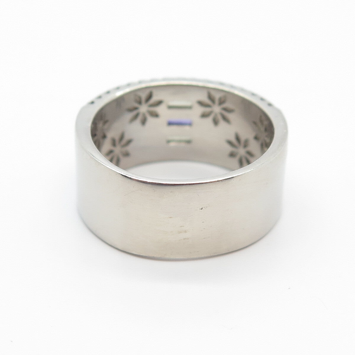925 Sterling Silver Multi-Color C Z Wide Band Ring Size 7.25