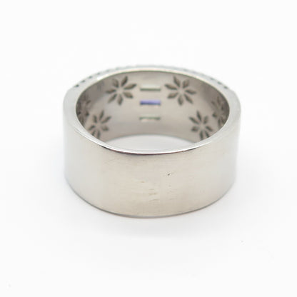 925 Sterling Silver Multi-Color C Z Wide Band Ring Size 7.25