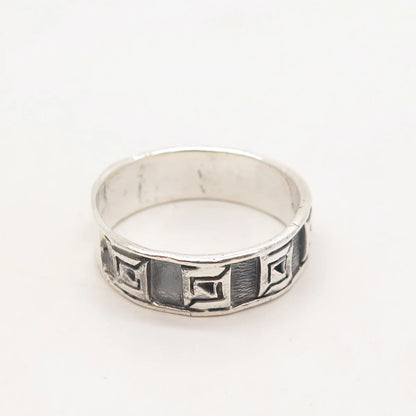 925 Sterling Silver Vintage Modernist Band Ring Size 13.75