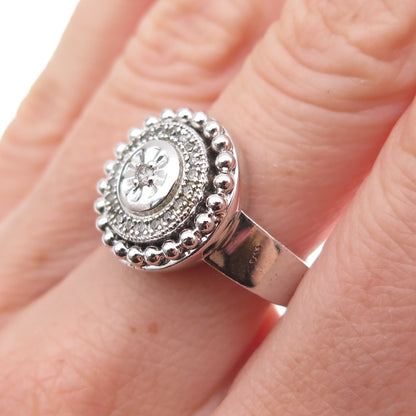 925 Sterling Silver Mexico Real Diamond Wheel of Fortune Ring Size 7.25