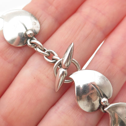 N.E From 925S Sterling Vintage Denmark Modernist Floral Heart Chain Necklace 14"