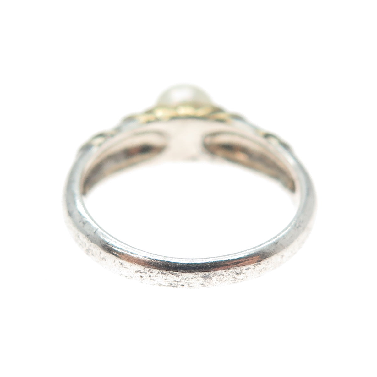 CNA PRANDA 925 Sterling Silver 2-Tone Vintage Real Pearl Oxidized Ring Size 6