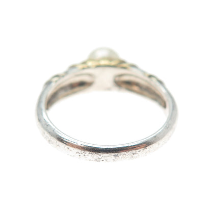 CNA PRANDA 925 Sterling Silver 2-Tone Vintage Real Pearl Oxidized Ring Size 6