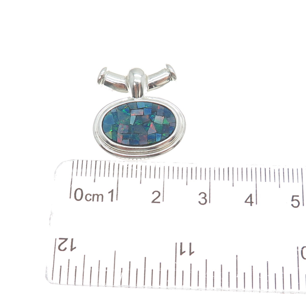 MICHELLE ALBALA 925 Sterling Silver Vintage Real Opal Inlay Slide Pendant