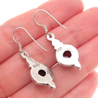 925 Sterling Silver Vintage Real Red Garnet Beaded Dangle Earrings