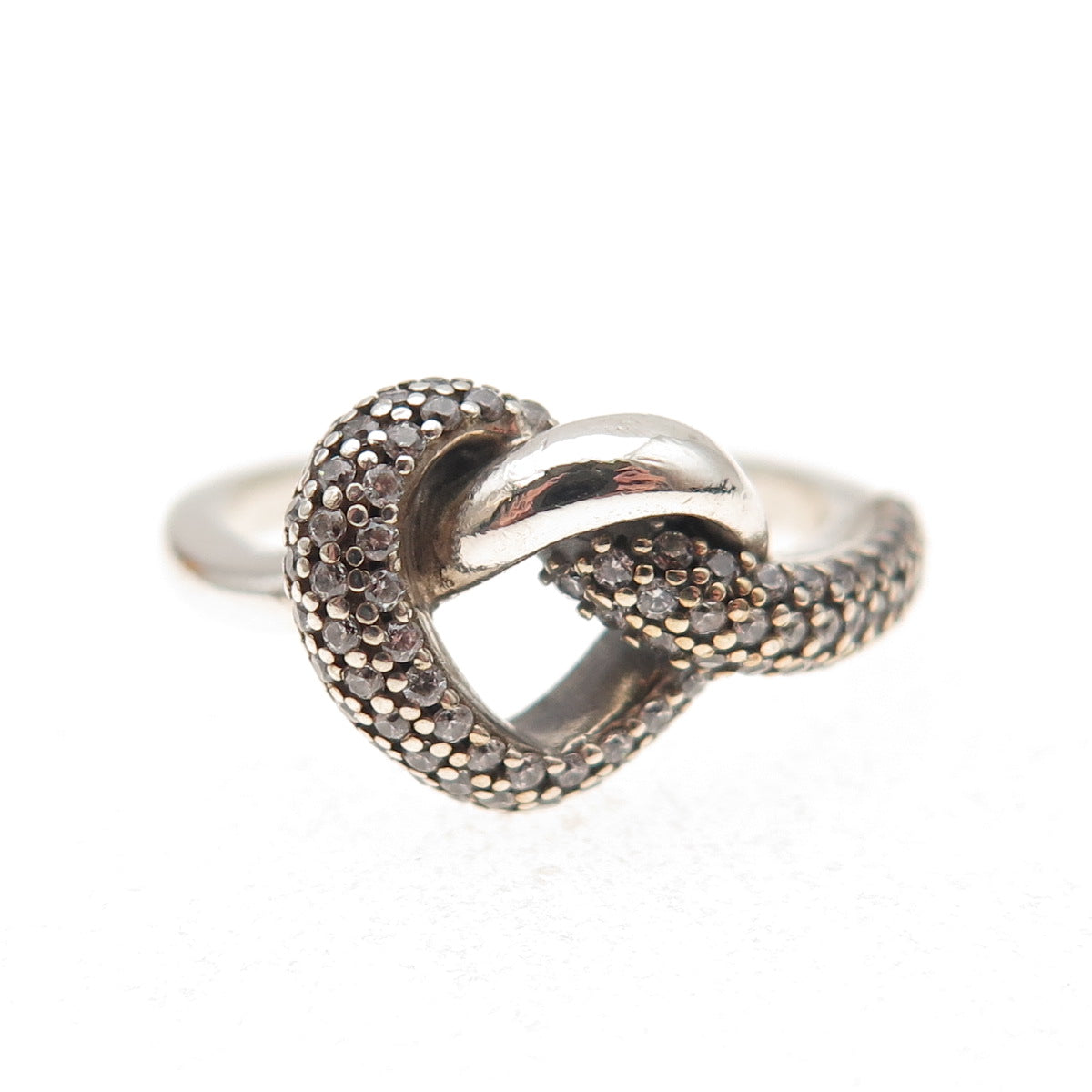 Pandora 925 Sterling Silver C Z Knotted Heart Ring Size 6