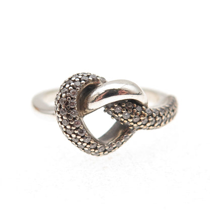 Pandora 925 Sterling Silver C Z Knotted Heart Ring Size 6
