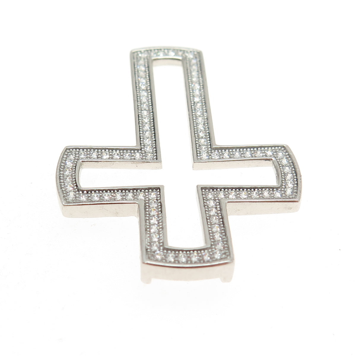 925 Sterling Silver Round-Cut Shaped C Z Open Cross Pendant