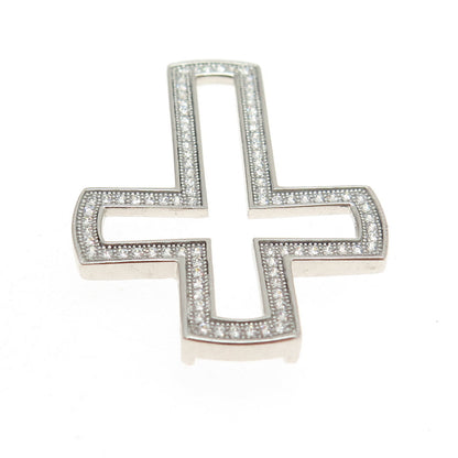 925 Sterling Silver Round-Cut Shaped C Z Open Cross Pendant