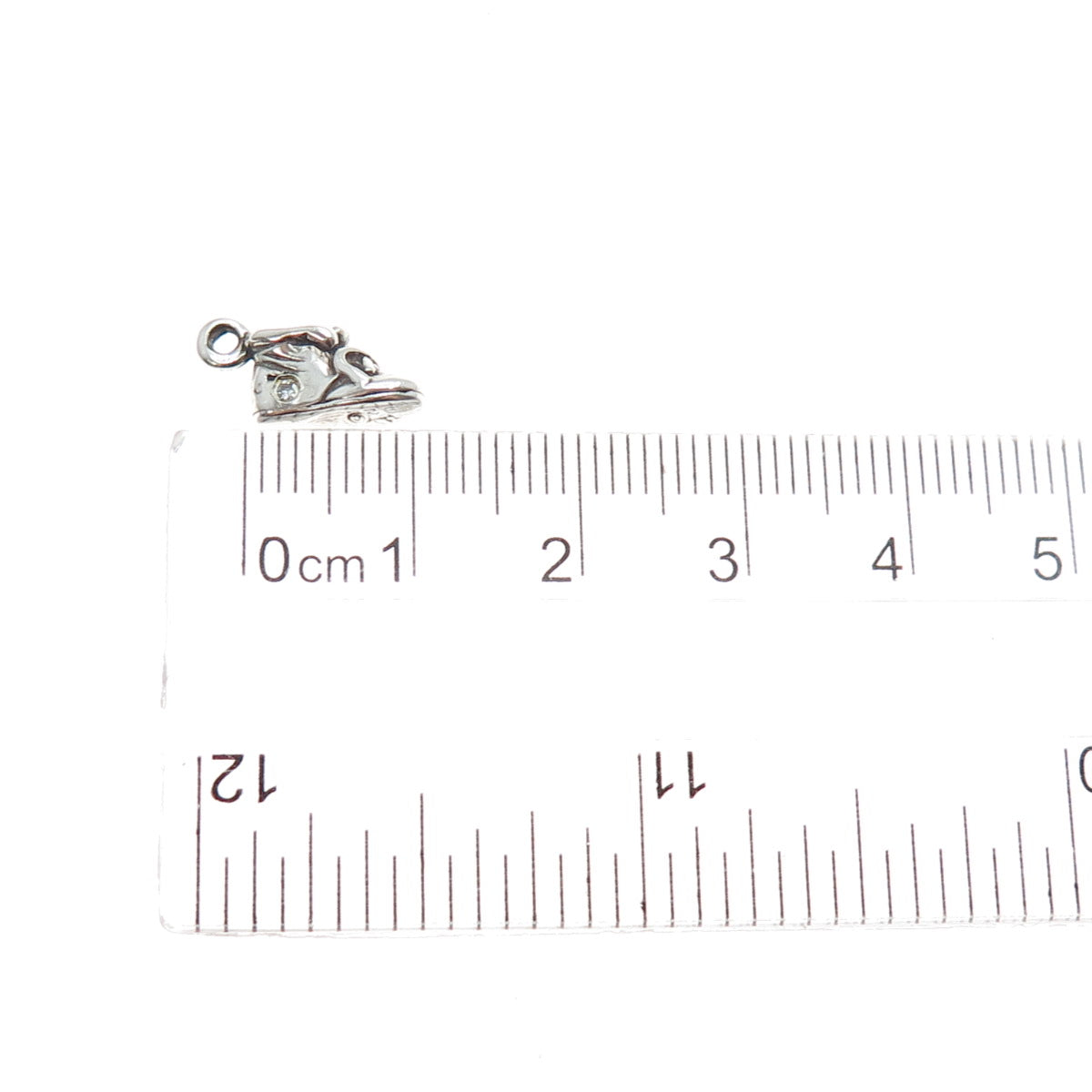 SUNWEST 925 Sterling Silver Vintage Real Diamond Shoe Minimalist 3D Pendant