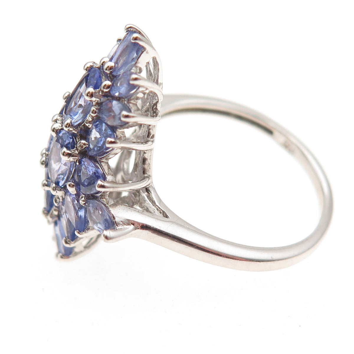 Chuck Clemency 925 Sterling Silver Real Tanzanite Cluster Ring Size 8.25
