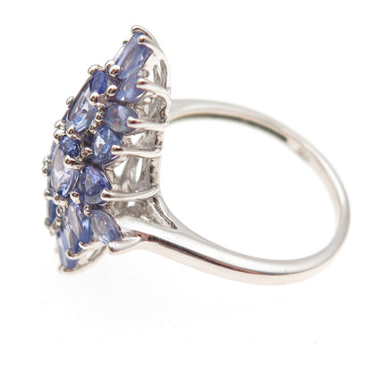 Chuck Clemency 925 Sterling Silver Real Tanzanite Cluster Ring Size 8.25