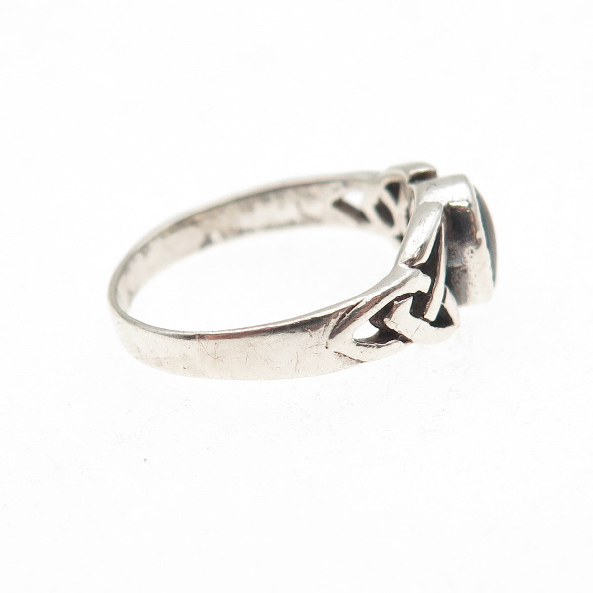 925 Sterling Silver Vintage Real Black Onyx Celtic Trinity Knot Ring Size 6
