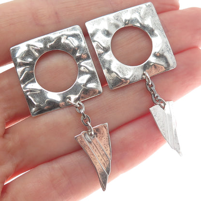 Old Pawn 925 Sterling Silver Vintage Hammered Finish Tribal Oxidized Earrings