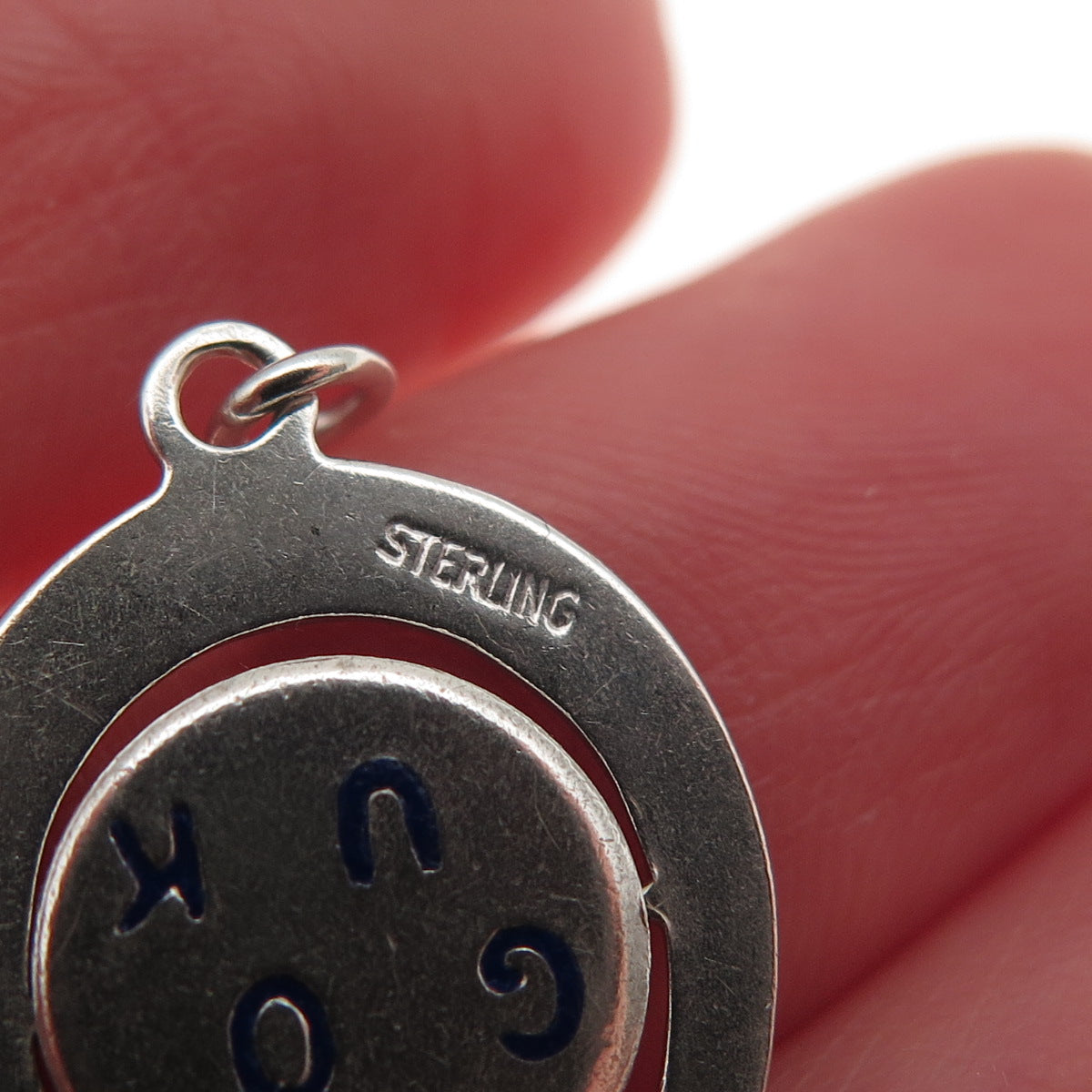 925 Sterling Antique Art Deco Enamel Good Luck Horseshoe Reversible Mini Pendant