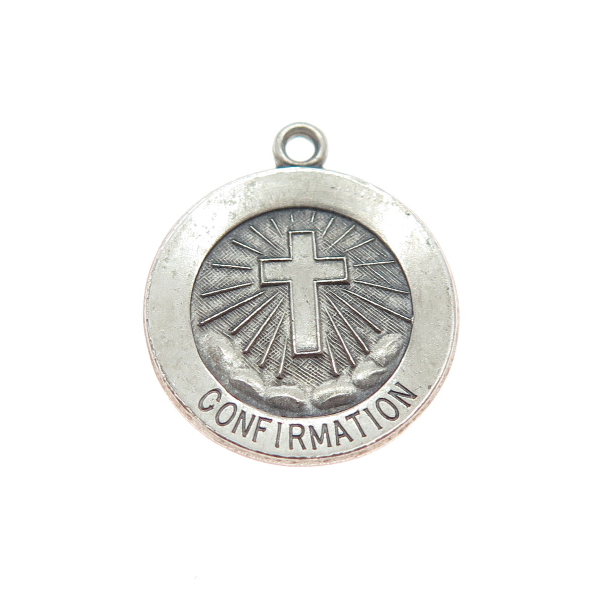 925 Sterling Silver Vintage Confirmation Cross Medal Minimalist Charm Pendant