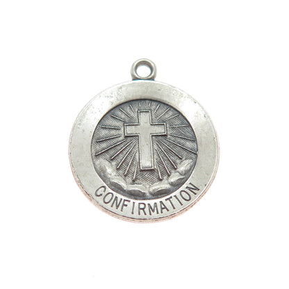 925 Sterling Silver Vintage Confirmation Cross Medal Minimalist Charm Pendant