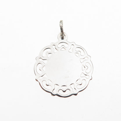 BEAU 925 Sterling Silver Vintage Floral Ornate Tag Mini Charm Pendant