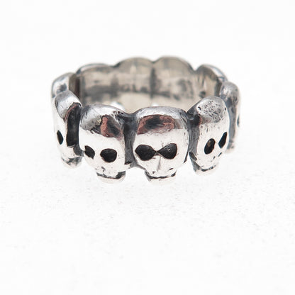 925 Sterling Silver Vintage Skull All Around Oxidized Band Ring Size 5.25