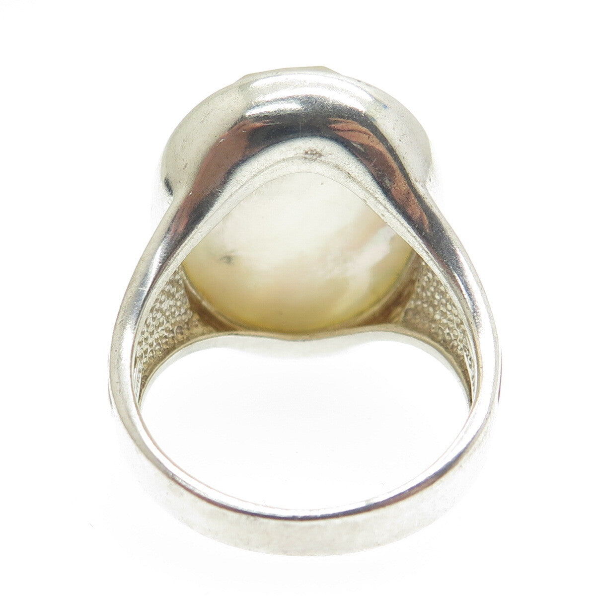 WHITNEY KELLY 925 Sterling Silver Vintage Real MOP Chain Ring Size 10.25