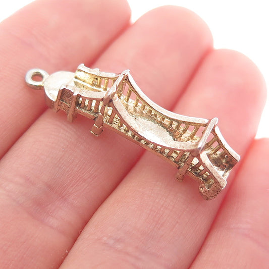925 Sterling Silver Gold Plated Vintage Golden Gate 3D Charm Pendant