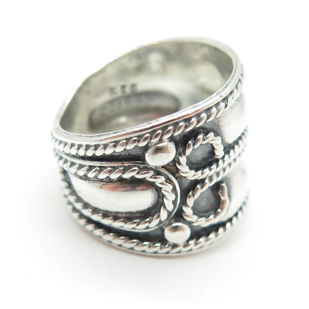 925 Sterling Silver Vintage Mexico Swirl Roped Oxidized Ring Size 6.5