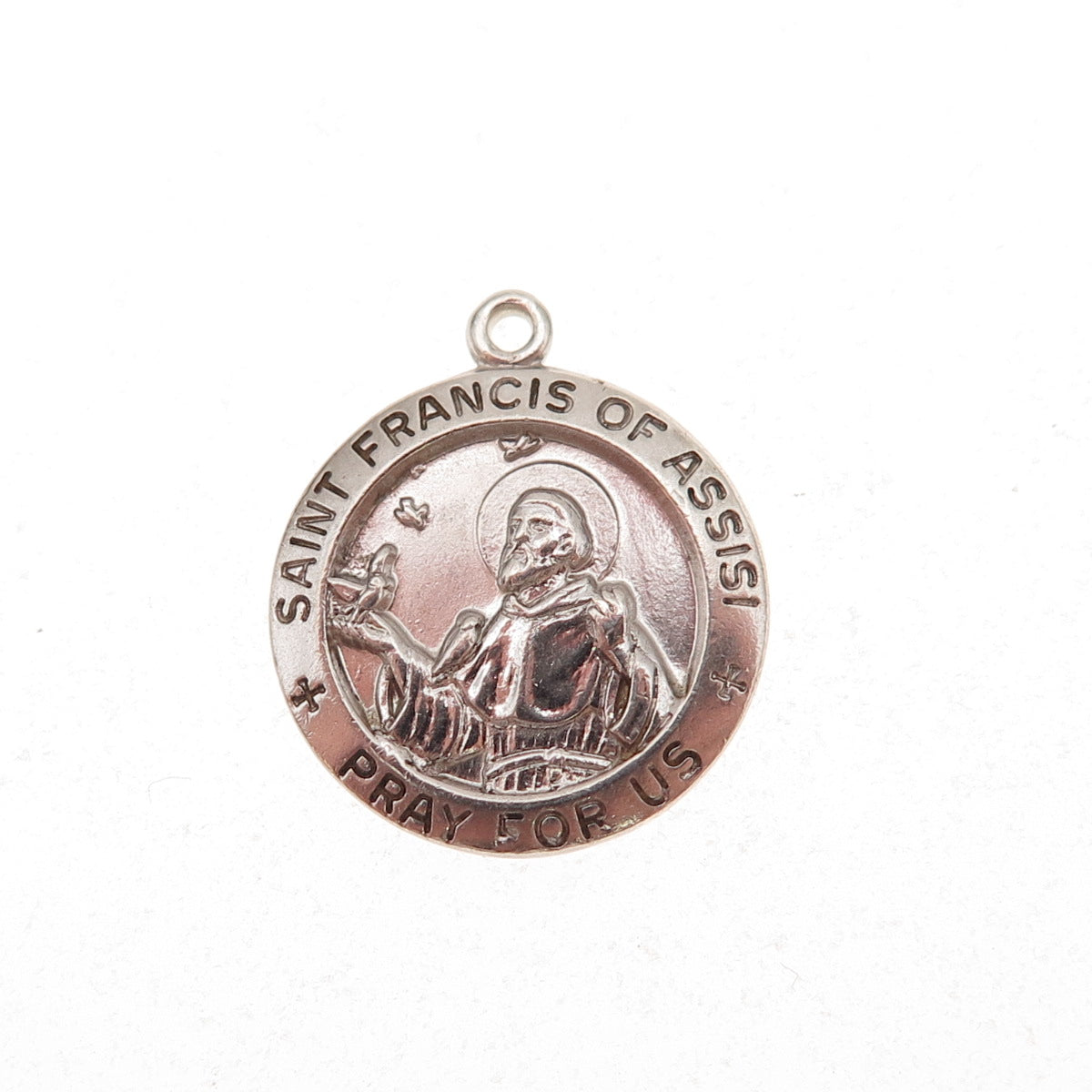 925 Sterling Silver Vintage Saint Francis of Assisi Oxidized Charm Pendant