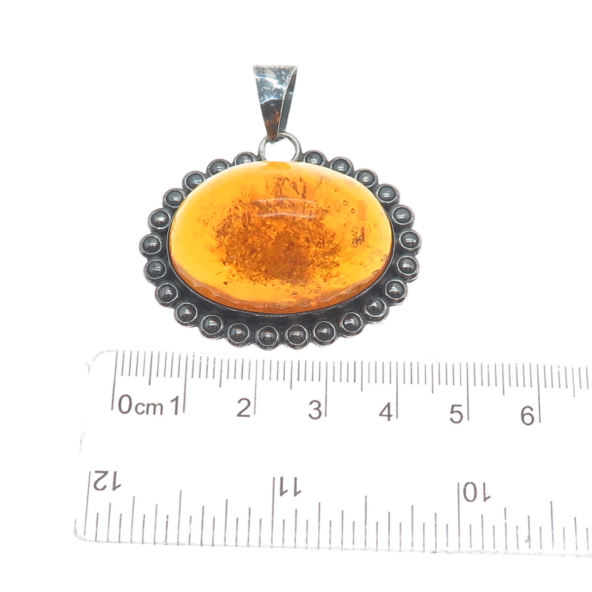 925 Sterling Silver Vintage Mexico Real Amber Beaded Oxidized Pendant