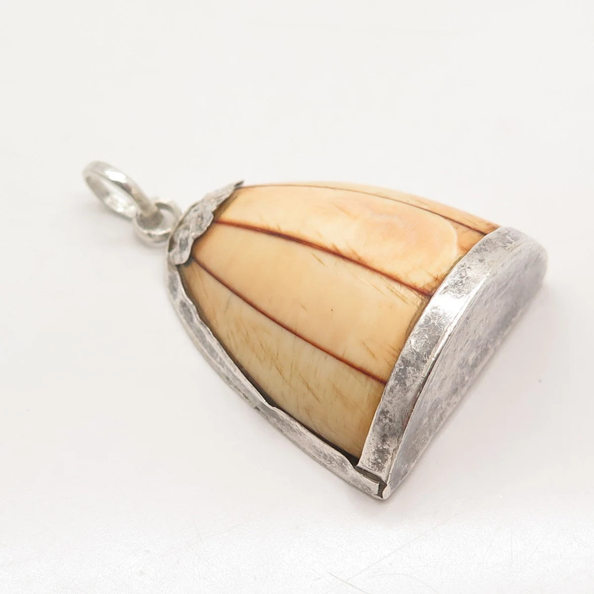 925 Sterling Silver Vintage Wood Dome Pendant