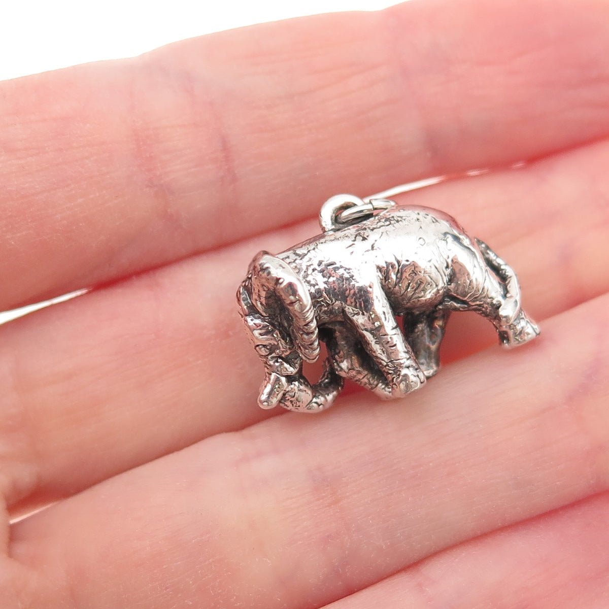925 Sterling Silver Vintage Elephant Oxidized 3D Charm Pendant