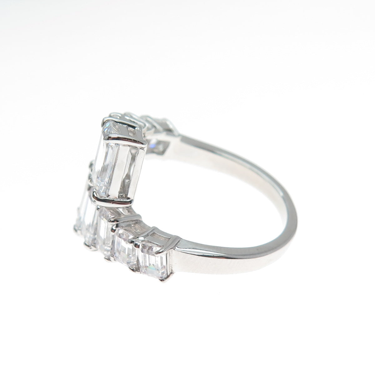 DSMK 925 Sterling Silver Emerald-Cut Shaped C Z Adjustable Ring Size 7.25