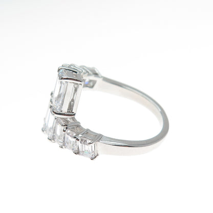 DSMK 925 Sterling Silver Emerald-Cut Shaped C Z Adjustable Ring Size 7.25