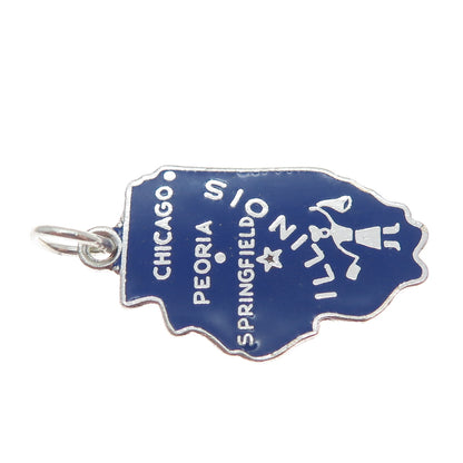 925 Sterling Silver Vintage Enamel Illinois State Map Charm Pendant