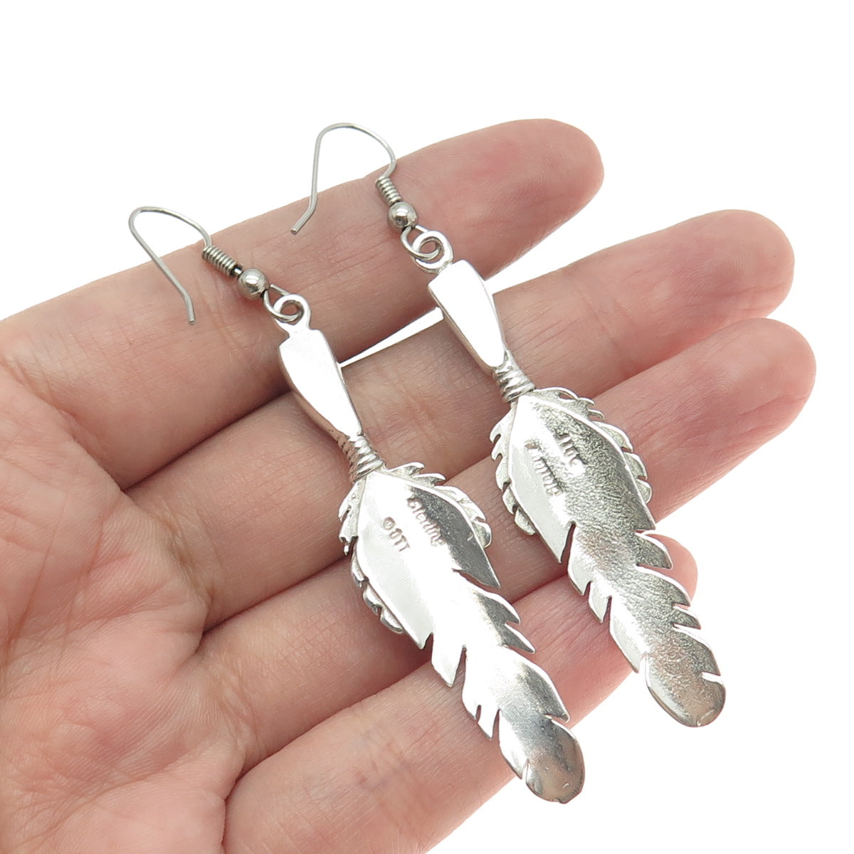 TED OTT Old Pawn 925 Sterling Silver Southwestern Black Onyx Feather Earrings