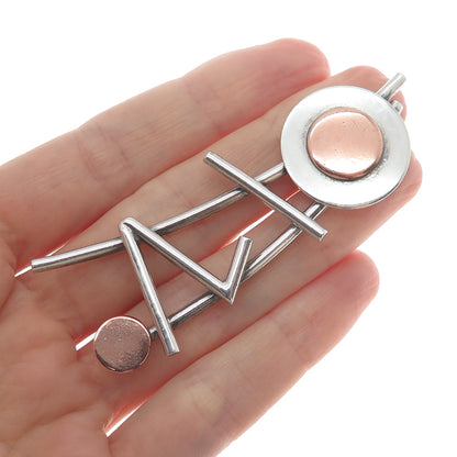 925 Sterling Silver 2-Tone Vintage Modernist Pin Brooch