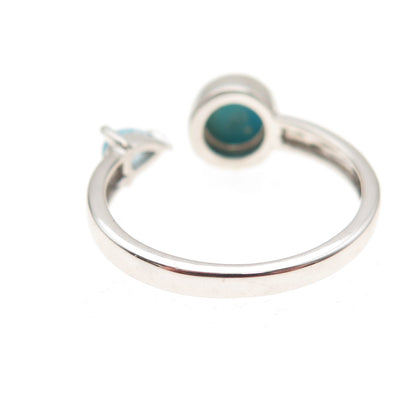 925 Sterling Silver Real Turquoise & Blue Topaz Adjustable Ring Size 8.25