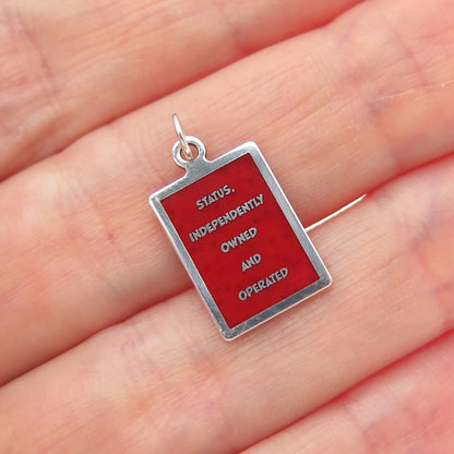 925 Sterling Red Enamel Status Independently Owned & Operated Minimalist Pendant