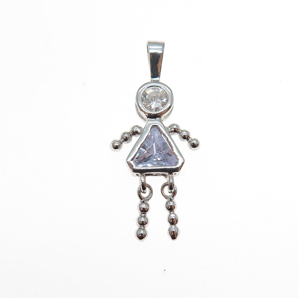 925 Sterling Silver Lavender C Z February Birthstone Girl Articulated Pendant