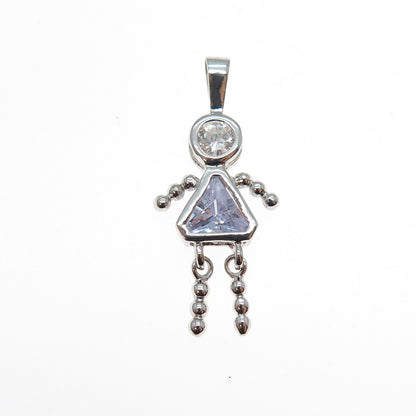 925 Sterling Silver Lavender C Z February Birthstone Girl Articulated Pendant