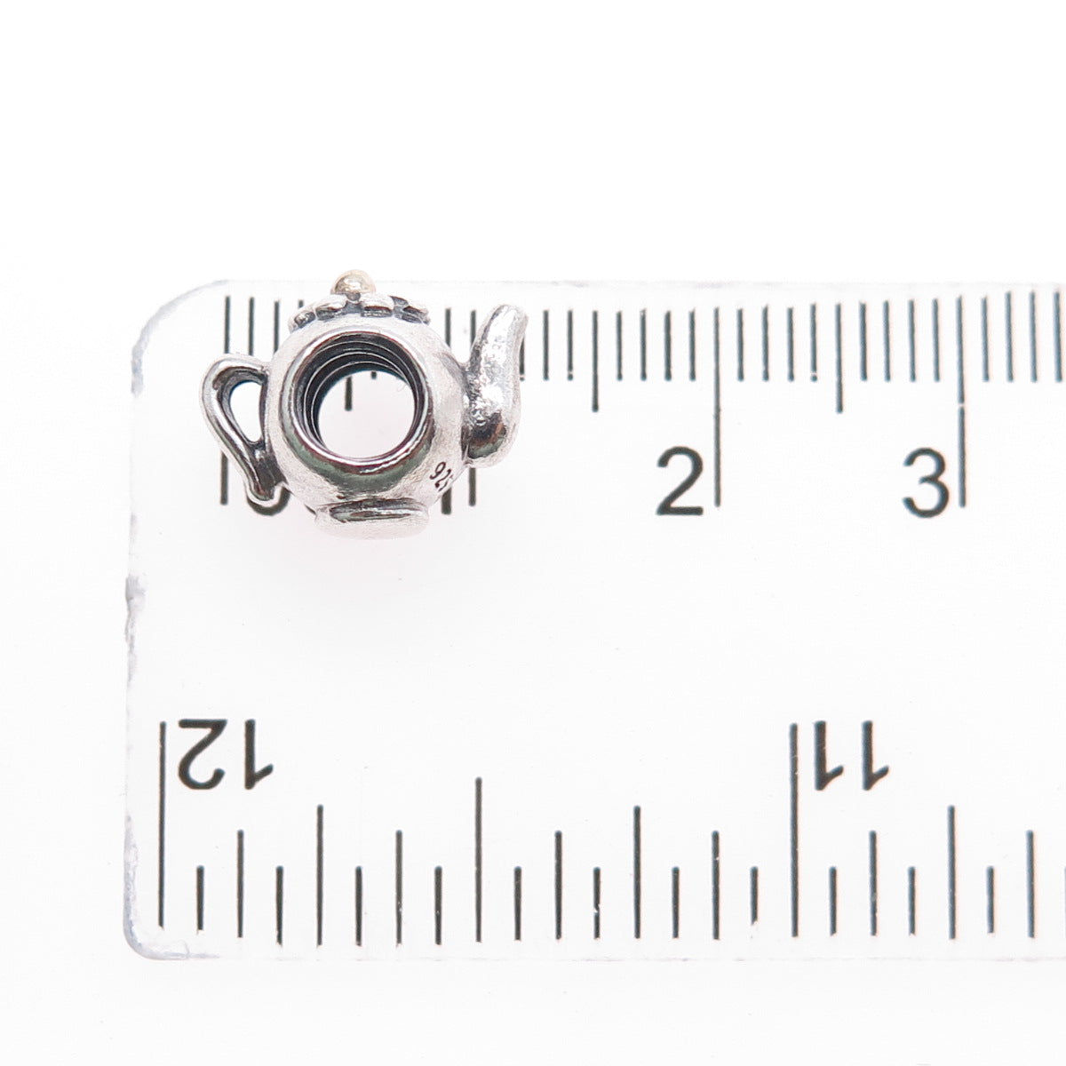 PANDORA 925 Sterling Silver & Gold Teapot Slide Bead Charm