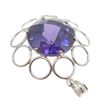 925 Sterling Silver Synthetic Amethyst Modernist Pendant