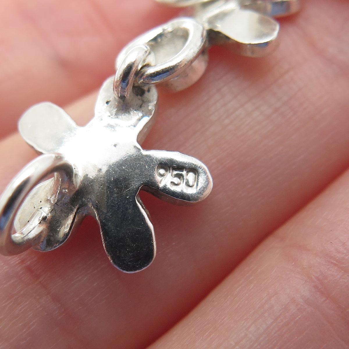 925 Sterling & 950 Silver Vintage Hammered Flower Chain Necklace 16"