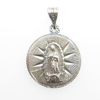 925 Sterling Silver Vintage Mexico St. Mary Engraved Religious Pendant