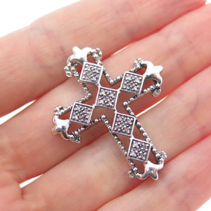 JANE SEYMOUR 925 Sterling Silver Real Diamond Cross Fleur de Lis Slide Pendant